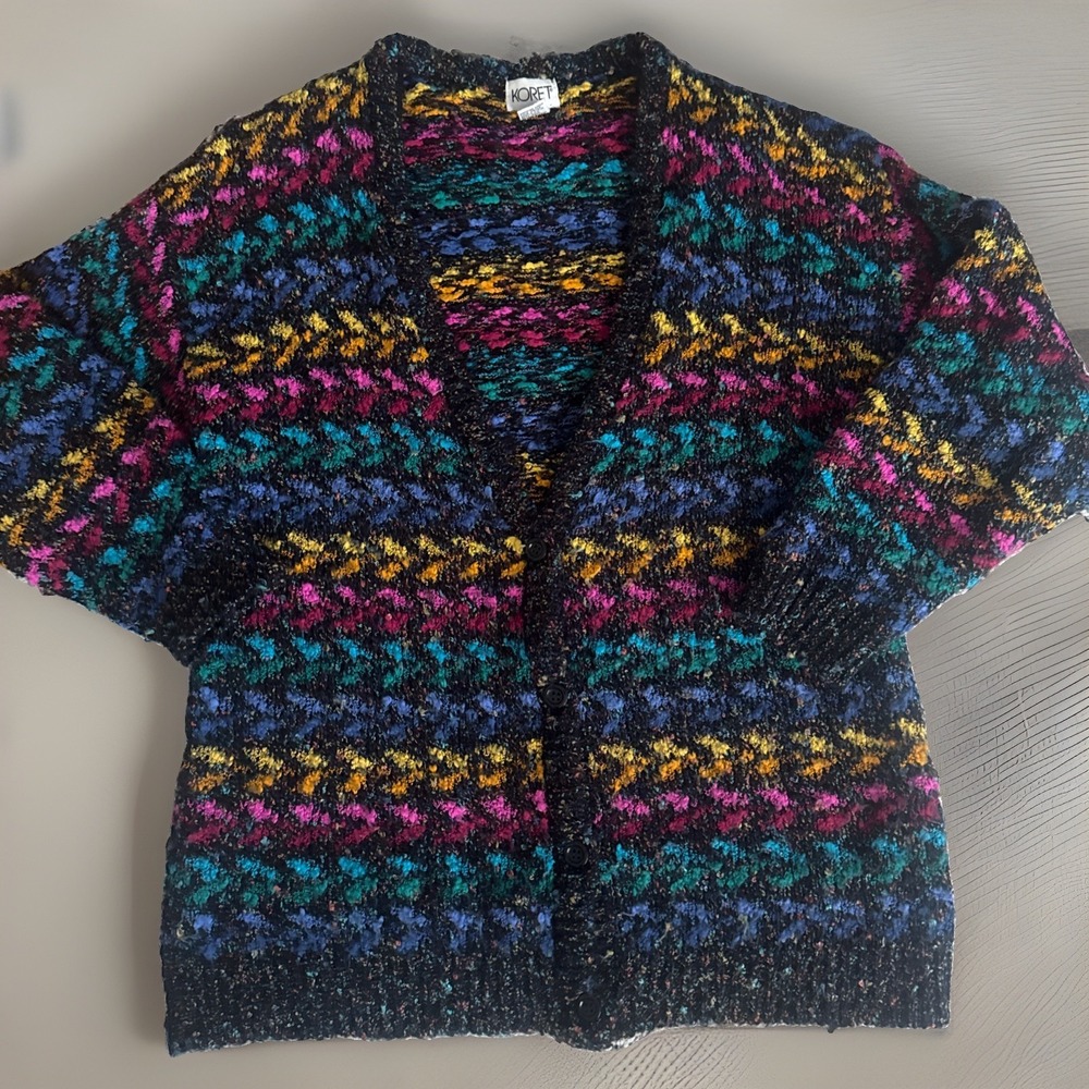 Koret Vintage Women's Multicolor Button-Down Knit Cardigan‎ Sweater Sz L Chunky